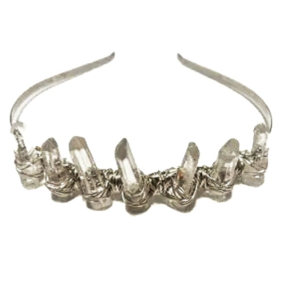 New - Stunning Raw Crystal Quartz Point Tiara/Crown - Boho Festival Headpiece - Picture 2 of 2